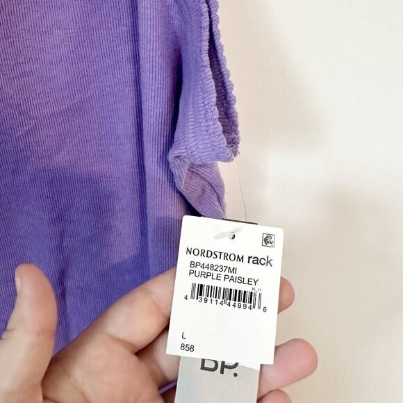 NWT BP by Nordstrom Purple Micro Ribbed Picot Trim Thong Bodysuit - L - Picture 4 of 8